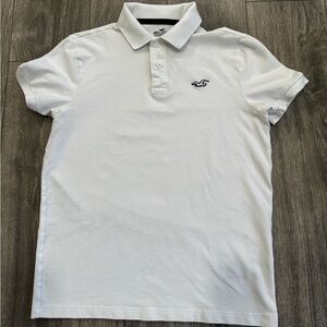 Hollister Men’s Icon Polo Shirt White Short Sleeve-Size M Embroidered logo EUC